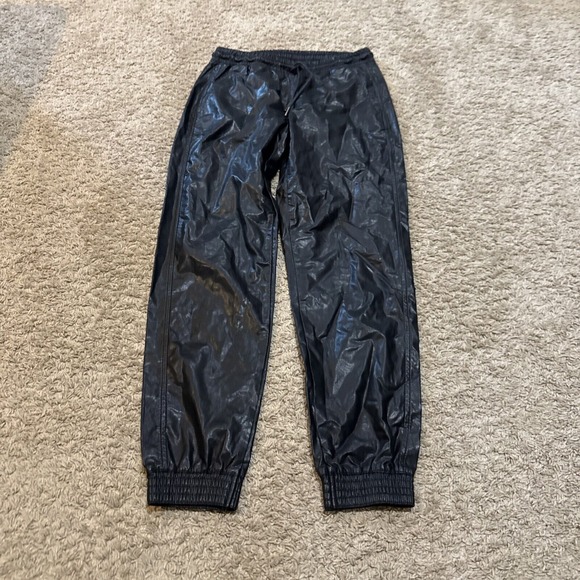 ZARA FAUX LEATHER PANTS SIZE XS BLACK DRAWSTRING STRETCH - Picture 1 of 7